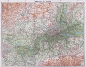 C1910 ENVIRONS OF LONDON Large Original antique folding MAP by BARTHOLOMEW