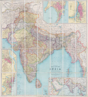 1926 THACKER'S REDUCED SURVEY MAP OF INDIA Large Vintage Wall Map (LM41)