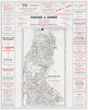 c1950 Vintage Original Large MAP STREET PLAN KENSINGTON London