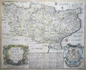 1673 - Rare Original Antique Map of KENT by Richard Blome hand colour (LM4)