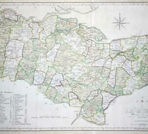 1805 - Large Original Antique Map of KENT by CARY / STOCKDALE Colour (LM4) 1