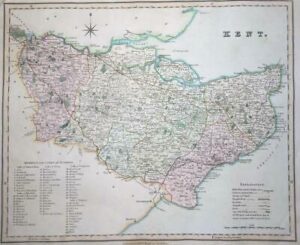 1830 Original antique map of KENT by Henry Teesdale (LM4)