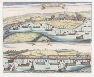 1710 Large Engraving PROSPECT OF ROCHESTER & CHATHAM DOCK Kent by Collin (LM13)