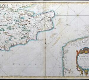 1759 CARTE DU COMTE DE KENT ET PAS DE CALAIS English Channel Sussex France (LM10)