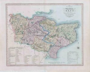 1833 Large Engraved Map of KENT William by Ebden Duncan Original Colour (DUK3)