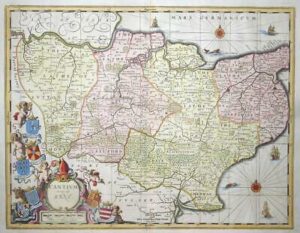 c1686 Large Engraved Map KENT "CANTIUM" by Schenk & Valk (after Jansson) (LM2)