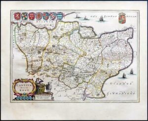 1659 Original Map of KENT Cantium by J. Blaeu Spanish Edition (EB)
