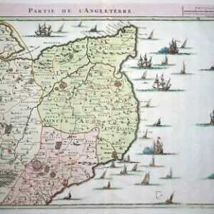 1709 - Large Antique Map PARTIE DE L'ANGLETERRE East England KENT Ships (LM4)