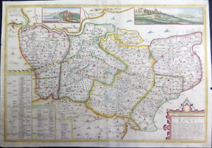 1659 - Very Rare ORIGINAL LARGE Map of KENT by PHILIP SYMONSON Overton