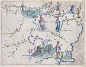 1612-1622 Original Antique Map of Kent by Michael Drayton Poly-Olbion (LM4-17)