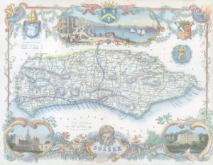 1840 Original Antique Map of SUSSEX by Thomas Moule (SM5-9)