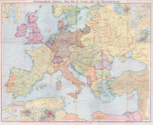 1915 BARTHOLMEW'S WAR MAP EUROPE AND THE MEDITERRANEAN Antique Map