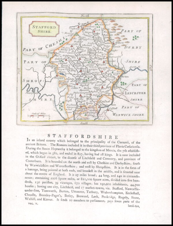 1777 An original antique copper engraved map STAFFORDSHIRE by Grose (LSM80)