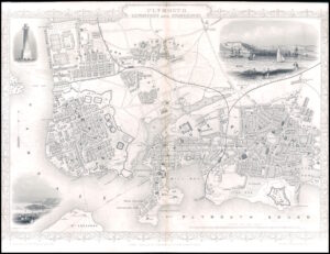 1850 Original Antique Plan Map PLYMOUTH DEVONPORT & STONEHOUSE (LSM83)