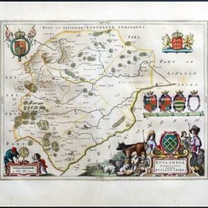 1659 Original Map of RUTLAND Rutlandia by Blaeu Spanish Edition (EB)