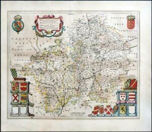 1659 Original Map WARWICKSHIRE WORCESTERSHIRE by Blaeu Rare Spanish Edition (EB)