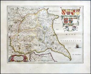 1659 Original Map YORKSHIRE EAST RIDING by Blaeu Rare Spanish Edition (EB)