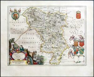 1659 Original Map of DERBYSHIRE Darbiensis by Blaeu Spanish Edition (EB)