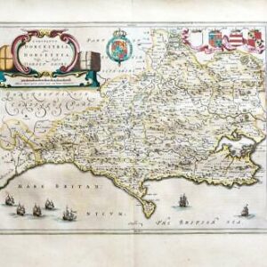 1659 Map of DORSET Dorcestria Dorsettia by Blaeu Spanish Edition (EB)