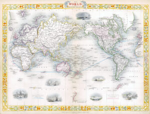 1850 Original Antique Map WORLD MERCATOR'S PROJECTION Tallis FULL COLOUR (LM44-2)