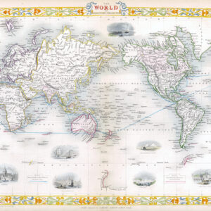 1850 Original Antique Map WORLD MERCATOR'S PROJECTION Tallis FULL COLOUR (LM44-2)