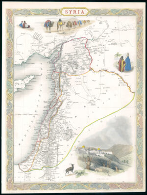 1850 Antique map SYRIA Palestine Damascus Jerusalem by Tallis (LM44-4)