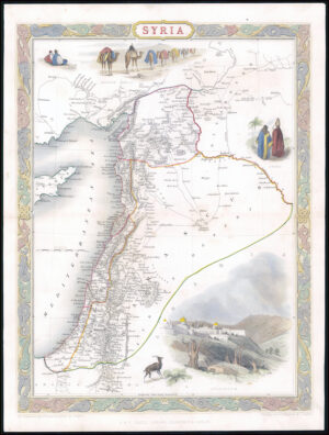 1850 Antique map SYRIA Palestine Damascus Jerusalem by Tallis (LM44-5)