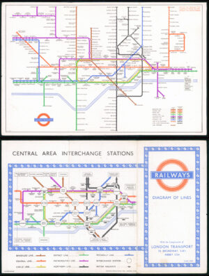 1949 Original LONDON TRANSPORT RAILWAYS Underground Map by Harry Beck (LM44)