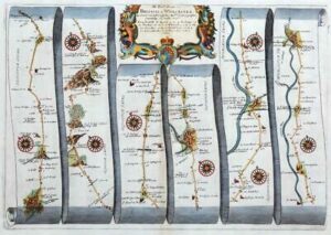 1675 Road Map BRISTOL > WORCESTER Dursley Gloucester Tewksbury by OGILBY
