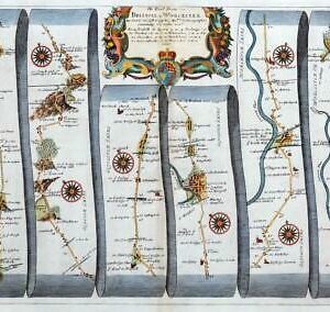 1675 Road Map BRISTOL > WORCESTER Dursley Gloucester Tewksbury by OGILBY