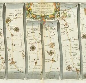 1675 HUNTINGDON to IPSWICH Road Map Ogilby Erith Sutton Ely Bury St Edmunds
