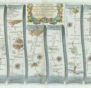 1675 LONDON to ABERISTWITH Road Map Ogilby Oxfordshire Islip Broadway Bromyard