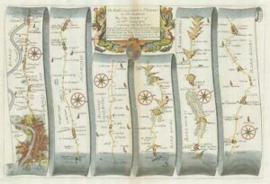 1675 LONDON > ST DAVIDS Road Map Ogilby Hounslow Maidenhead Henley Abingdon