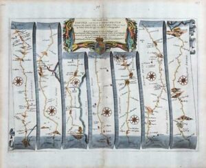 1675 EXETER to DORCHESTER PLYMOUTH to DARTMOUTH Ogilby Road Map Dorset Devon