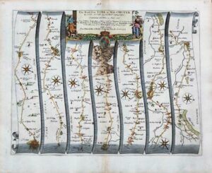 1675 YORK to WEST CHESTER Ogilby Road Map Yorkshire Manchester Leeds Warrington
