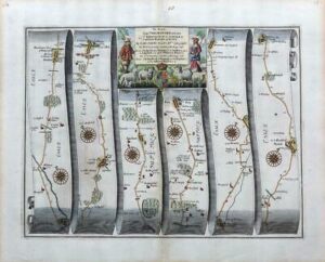 1675 CHELMSFORD to BURY ST EDMUNDS SAFFRON WALDEN Ogilby Road Map Essex Suffolk