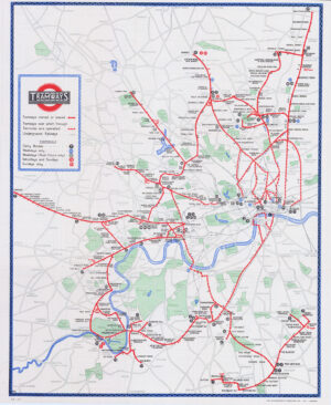 1929 Original Vintage LONDON UNDERGROUND TRAMWAYS Map of London