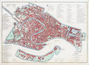 1863 Original Antique City Map Plan VENICE VENEZIA by T ETTLING (LM43)