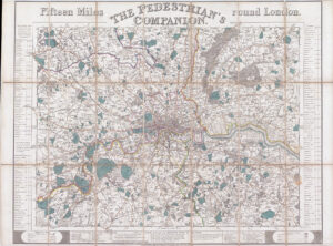 1836 THE PEDESTRIAN'S COMPANION FIFTEEN MILES AROUND LONDON Folding MAP