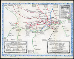 1921 Original Antique Map LONDON UNDERGROUND RAILWAYS by MacDonald Gill