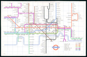1957 Original Vintage LONDON TRANSPORT RAILWAYS Underground Map Beck (LTM46/34-35)