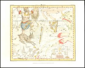 1822 Original Antique CELESTIAL Chart CONSTELLATION ORION Zodiac (CA-3)