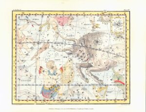 1822 Original Antique CELESTIAL Chart CONSTELLATION TAURUS Zodiac (CA-9)
