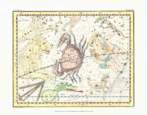 1822 Original Antique CELESTIAL Chart CONSTELLATION CANCER Zodiac (CA-13)