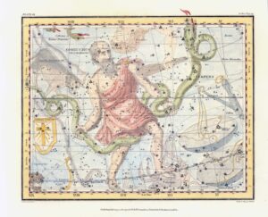 1822 Antique Engraving CELESTIAL CONSTELLATION OPHIUCHUS SERPENS (CA-26)