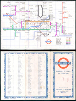 1957 Original Vintage LONDON TRANSPORT RAILWAYS Underground Map Beck (LTM49)