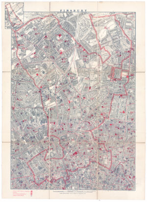 1890 Antique Large Scale Folding Map FINSBURY ISLINGTON CLERKENWELL (LM45)
