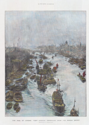 1901 Original Antique Print THE POOL OF LONDON River Thames Wyllie (LM49)