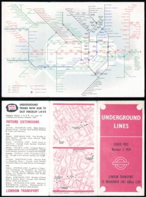 1939 Original Vintage LONDON UNDERGROUND TUBE MAP No 3 by Schleger (LM49)