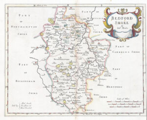 1695 BEDFORDSHIRE Original Antique Map 1st Issue by Robert Morden (LM30-28)